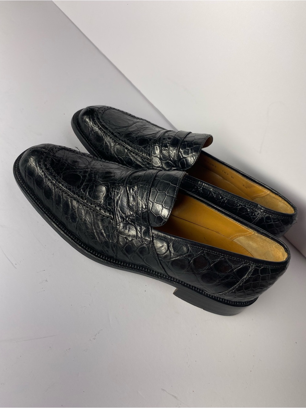VTG Brass Boot Mens Shoes CROCODILE Black Penny Dress Loafers
